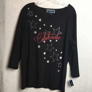Karen Scott Long Sleeve Top, Navy, Celebrate Deco